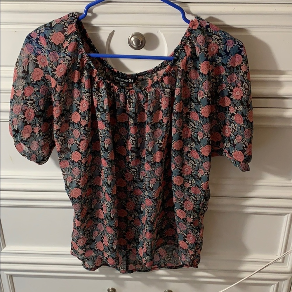Black mesh blouse with pink flowers